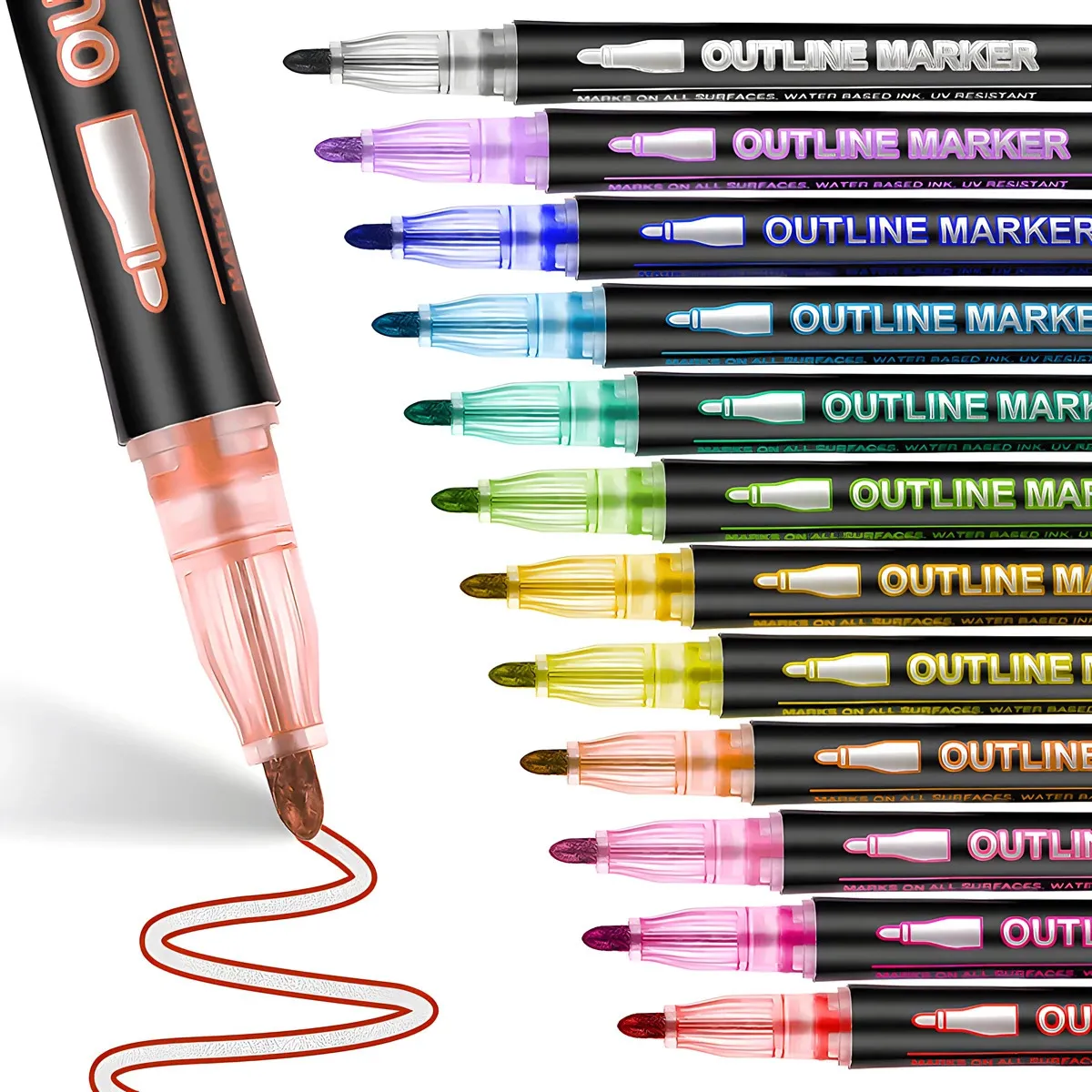 81224 Couleurs Double ligne Strotline stylos auto-ligne Metalliques Marqueurs Glitter Writing Drawing For Christmas Carte 240511