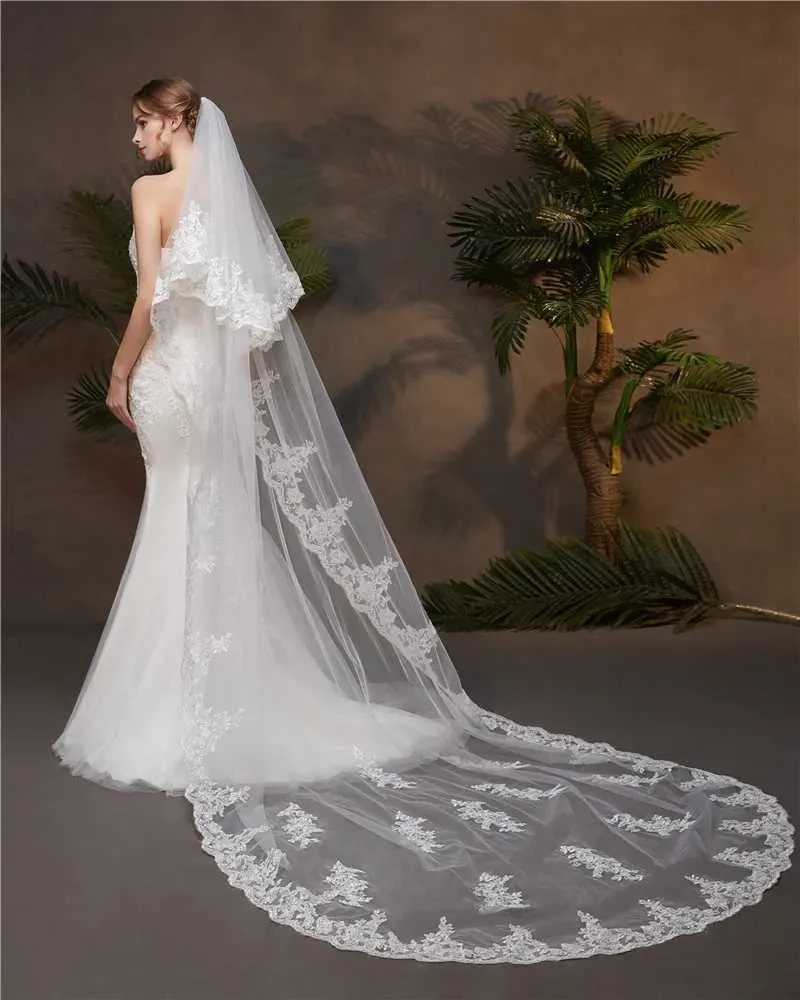Hir Jewelry Lyer 2 Lce Edge 3M Cthedrl Wedding Veil with Comb for Bride Bridl Veils Accessories Vil Velos De_voghion.com