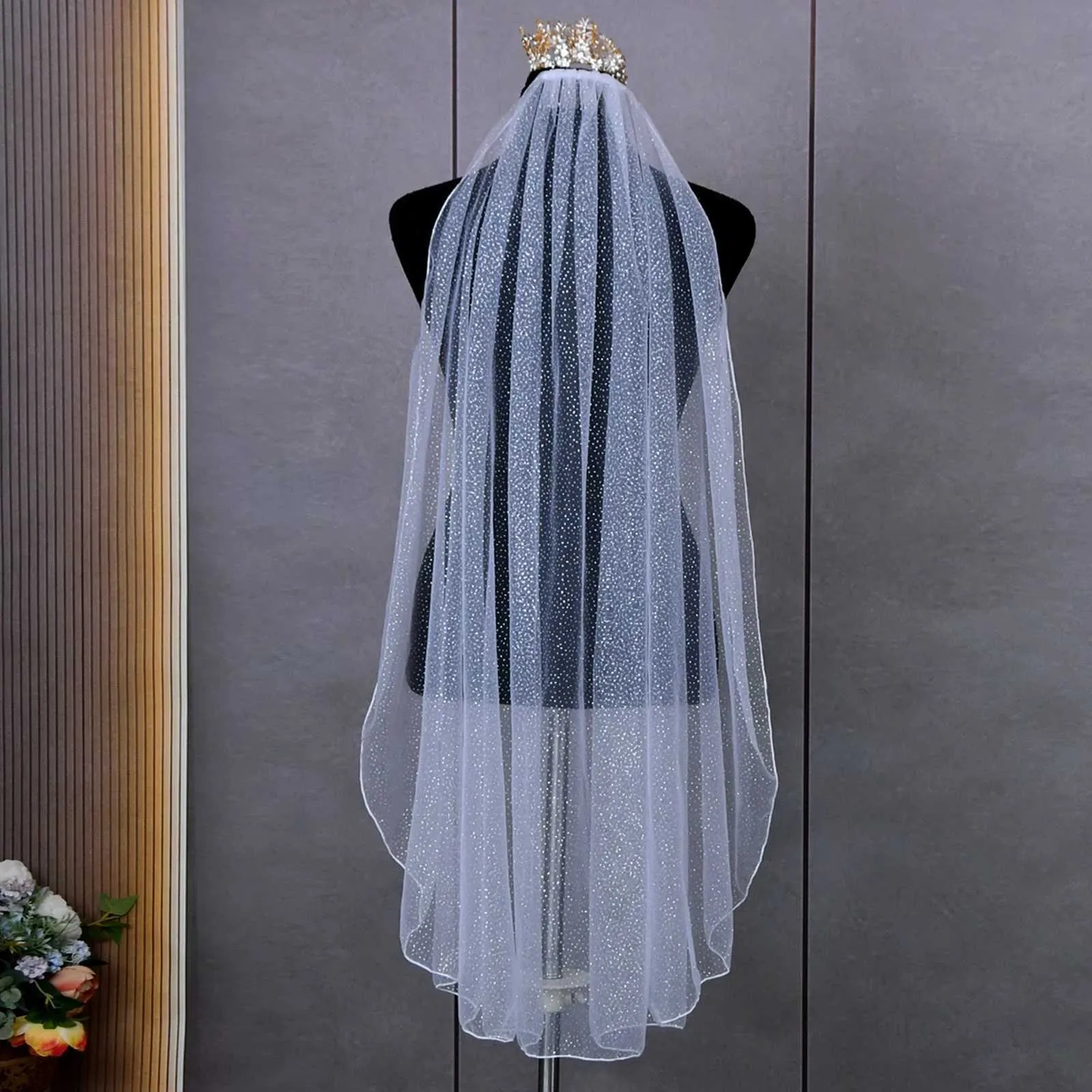 Champagne Bridal Veil 1 Tier Soft Tulle Veil For Wedding Bride_voghion.com