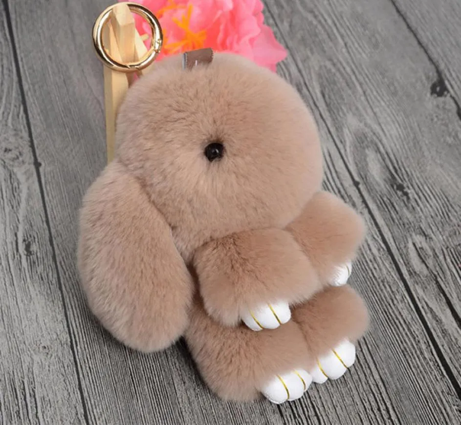 Fashion Real Rabbit Fur 2017 Key Chain Bunny Rex Rabbit Fur Sac Handchain Keychain Pom Doll Ball Chain Chain Pendant Kids Gift1697638