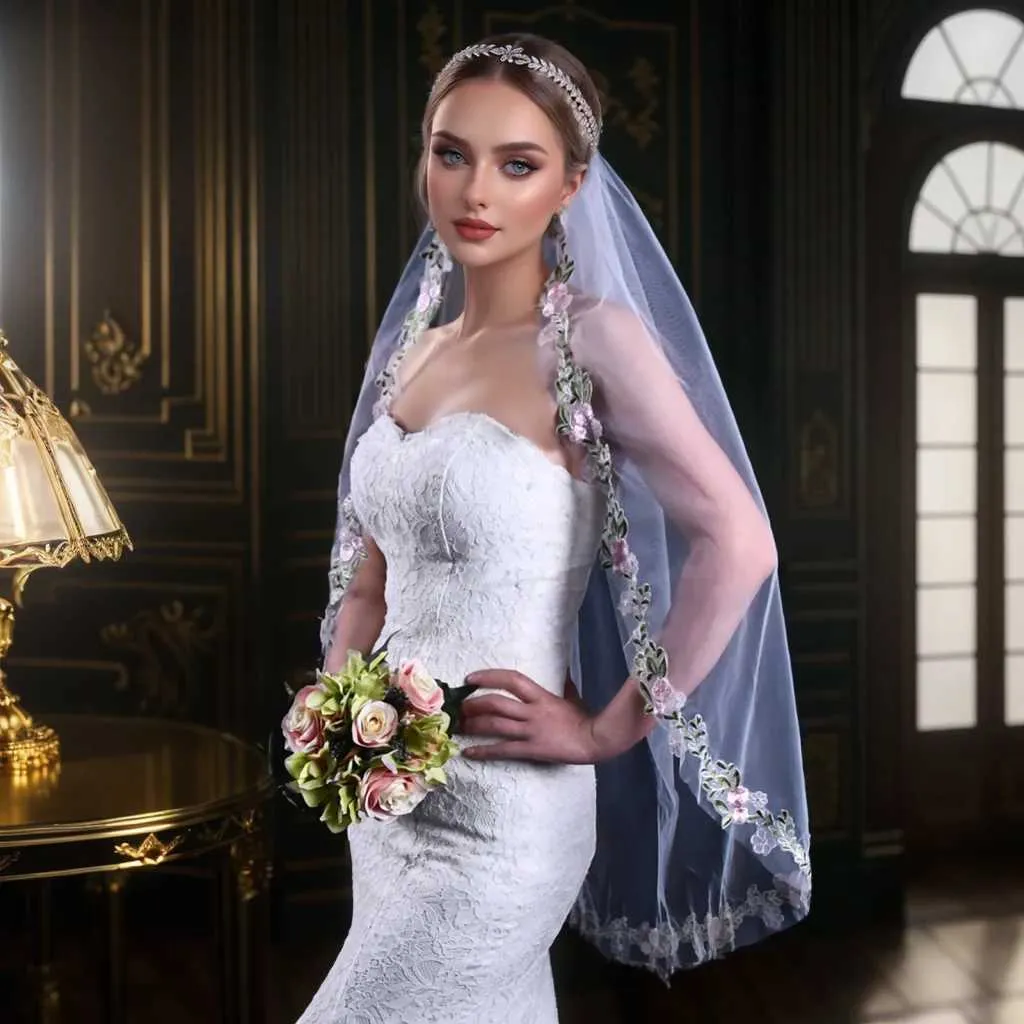 Haarschmuck Kurzer Schleier Spitzenrand Brautschleier 1 Stufe Fingerspitzenlänge Mantilla Weiche Brautkleider Zubehör für_voghion.com