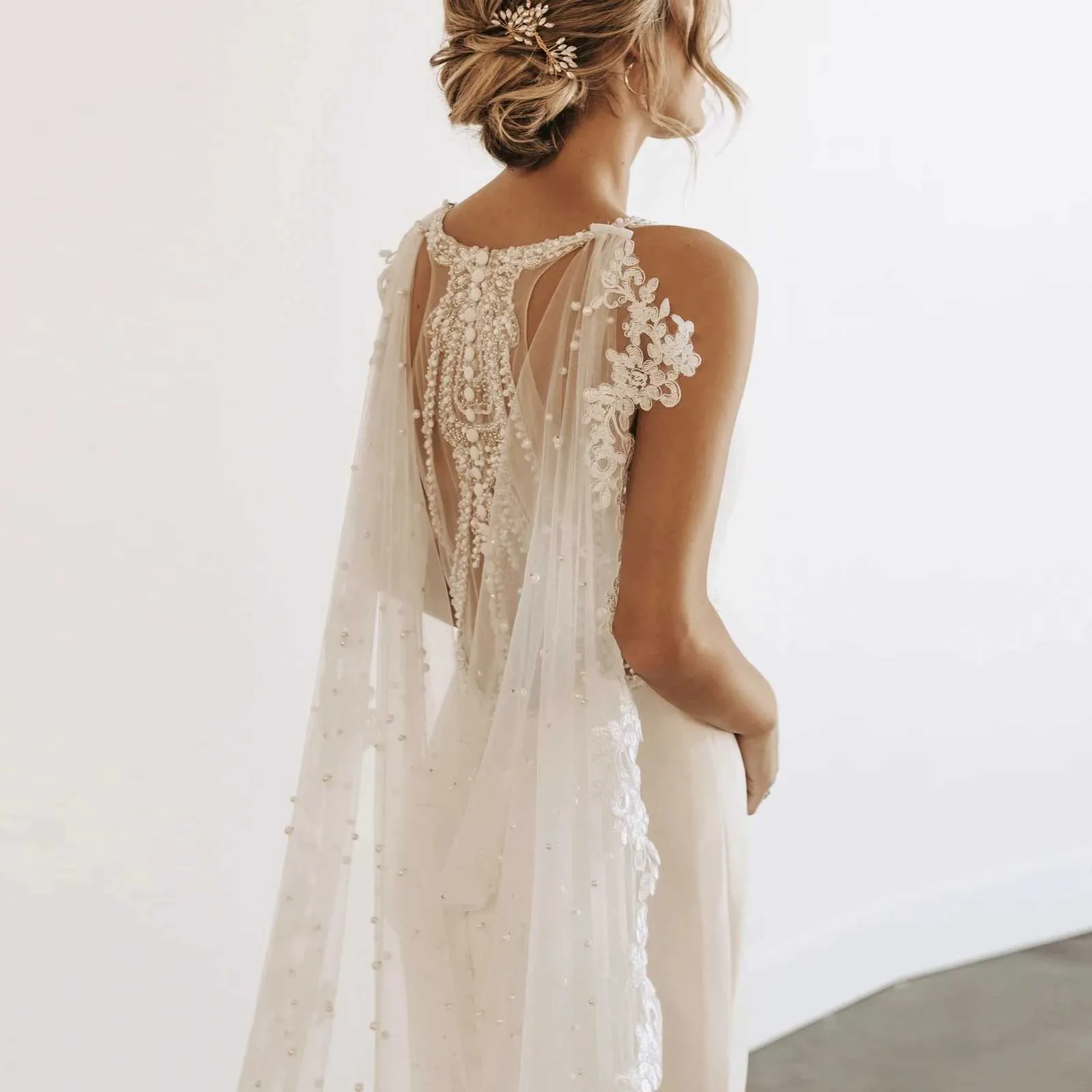 Haarschmuck VG59 Brautumhang Perlenschleier Spitzenrand Bolerojacke Damen Übergröße Schal Brautaccessoires Hochzeit_voghion.com