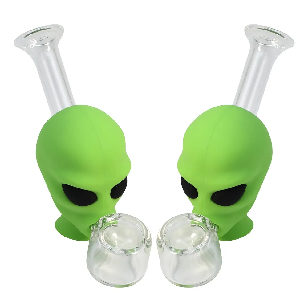 Großhandel protable Schädel Silikon Tabakrohre farbenfrohe abnehmbare kreative Mini Alien Handlöffel Trockener Kräuterrohr mit Glasrauchschale