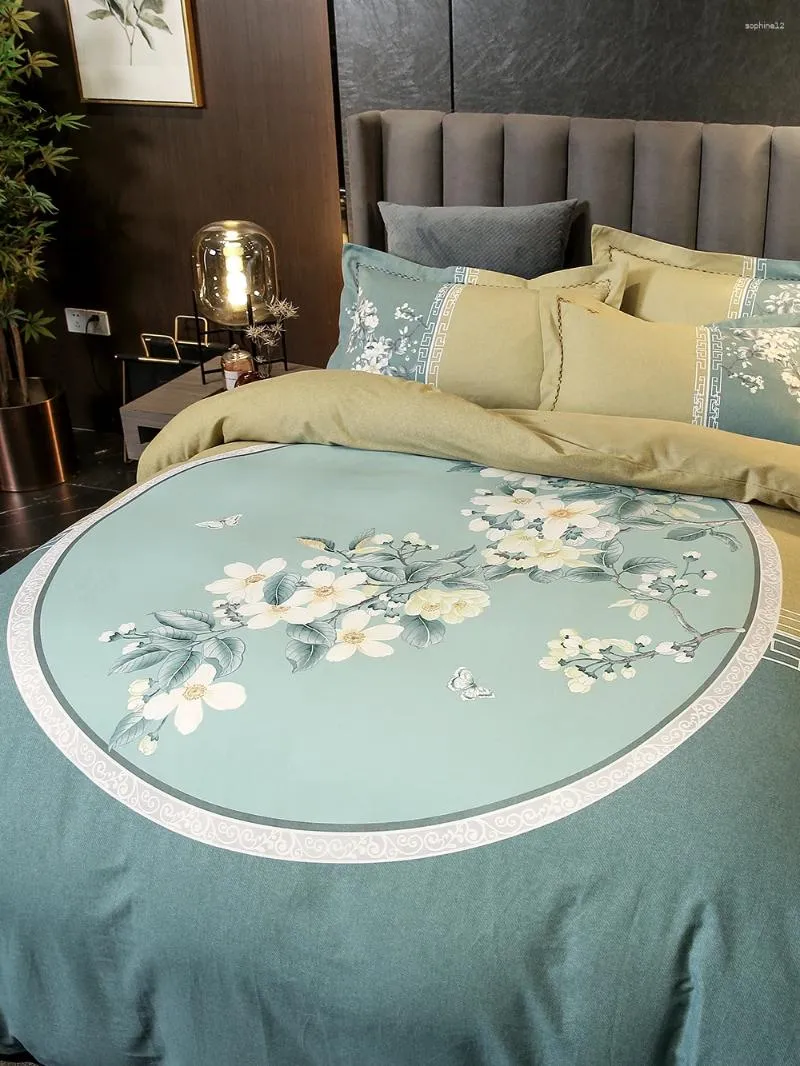 Beddengoedsets traditionele Chinese katoenset schuren bloemenprint dikke vier stukken l33