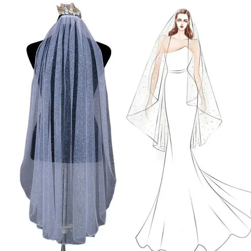 Hair Jewelry V100 Sparking Veil Short Bridal Veils 1 Tier Pencil Edge Soft Tulle Champagne Wedding Accessories for Bride_voghion.com