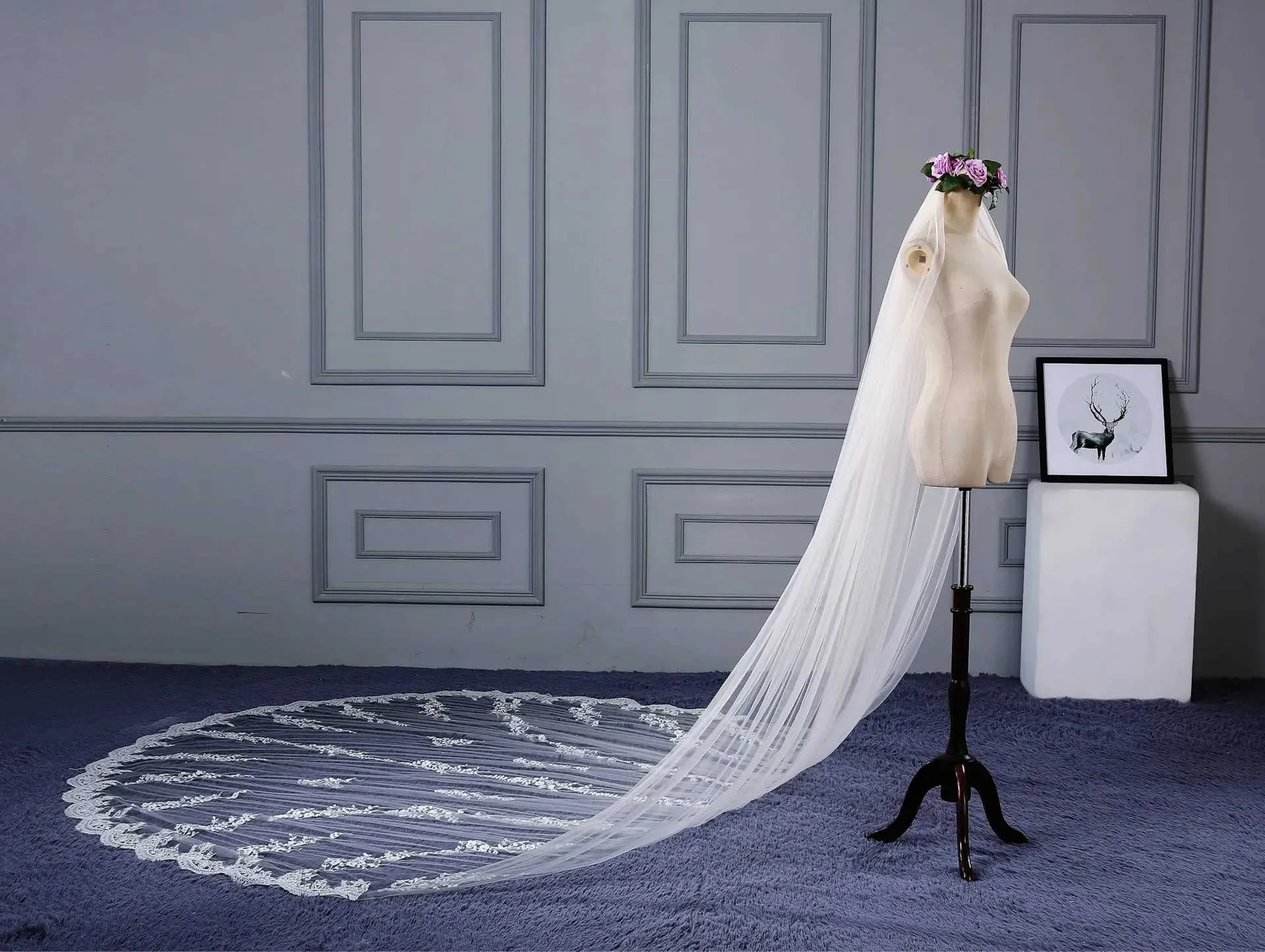 Gioielli per capelli 118 lunghi 110 larghi 1 strato applique in pizzo da sposa lunghezza cattedrale velo da sposa con pettine_voghion.com