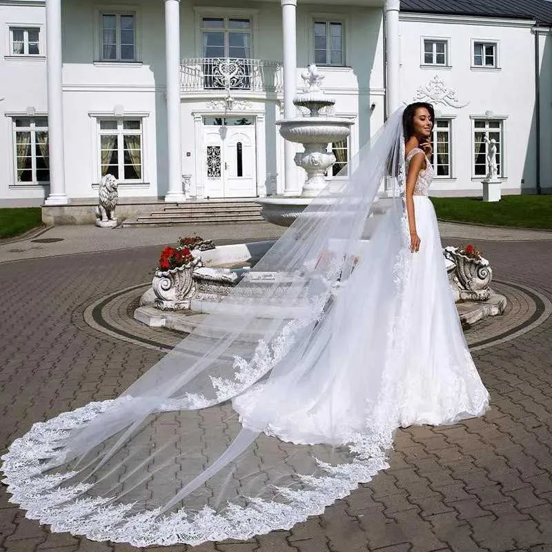 Schmuck Mode Günstige Hochzeit Schleier Mit Elfenbein Spitze Applizierte Rand Kathedrale Kapelle Braut Schleier Tüll Für Frauen Haar_voghion.com