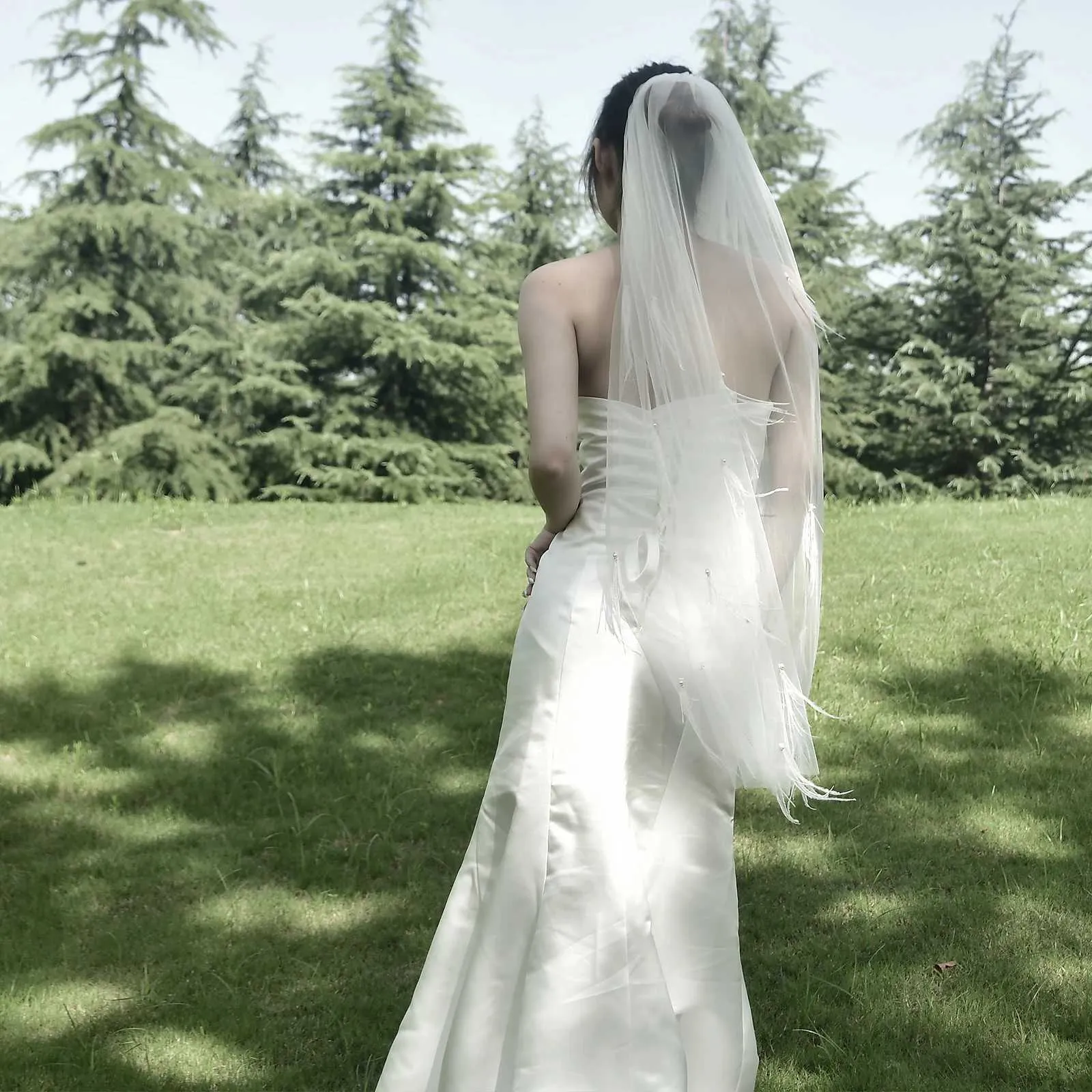 Brautschleier Mit Perlen Und Federn Aus Tüll Für Die Hochzeit_voghion.com