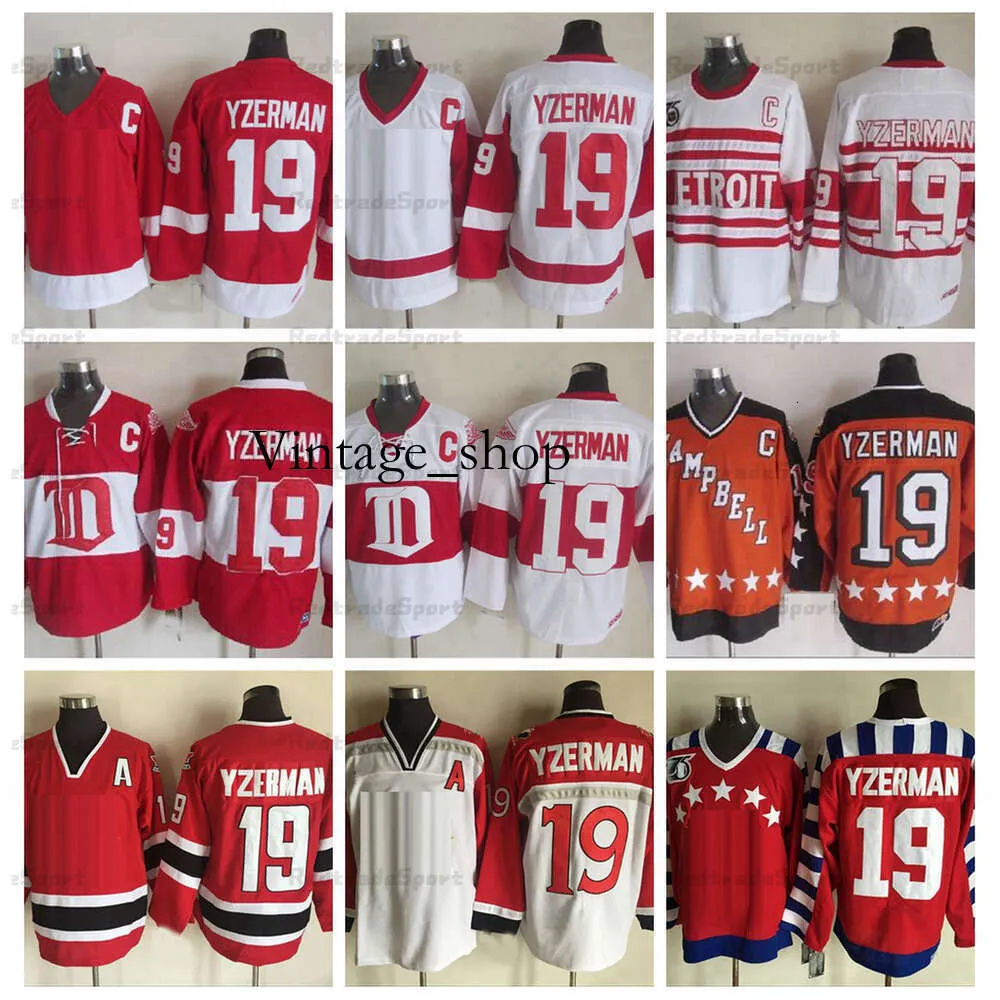 Vin Mens Vintage 19 Steve Yzerman Hockey Maglie 75 ° Anniversario Home Red Jersey Classic 1992 Nation Team 1984 Campbell Cucite C Patch M