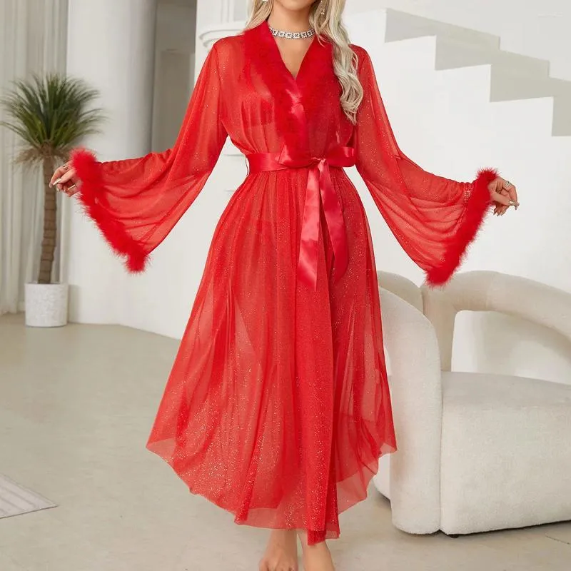 Odzież domowa est czerwone czarne kolory długie styl piżamy szlafroki dla kobiet luksusowe design futr