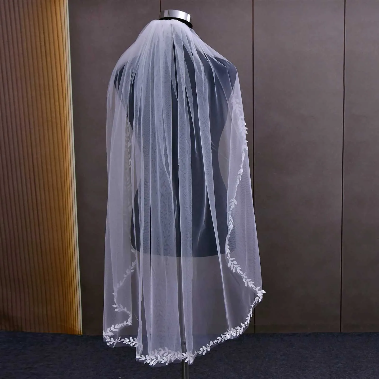 Voile de mariée avec bordure en bijoux pour cheveux, voile de mariage blanc ivoire de 3 m, bordure fine en dentelle festonnée, cathédrale, accessoires de mariée_voghion.com