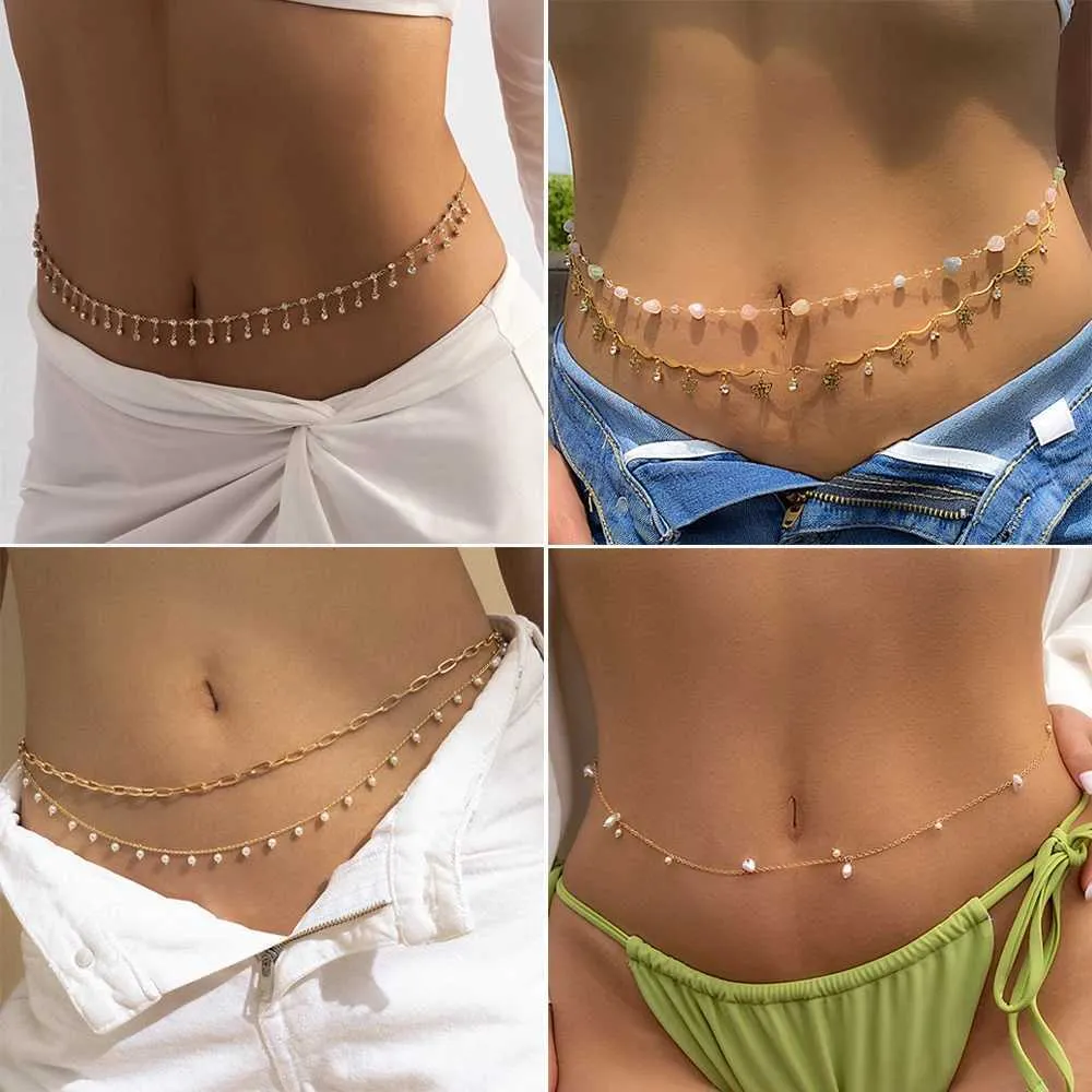 Ceintures de chaîne de taille Sexy et à la mode Perle Star Charme Pildly Belly Femme Bohomia Summer Beach Bikini Accessoires Body Bijoux Q240511