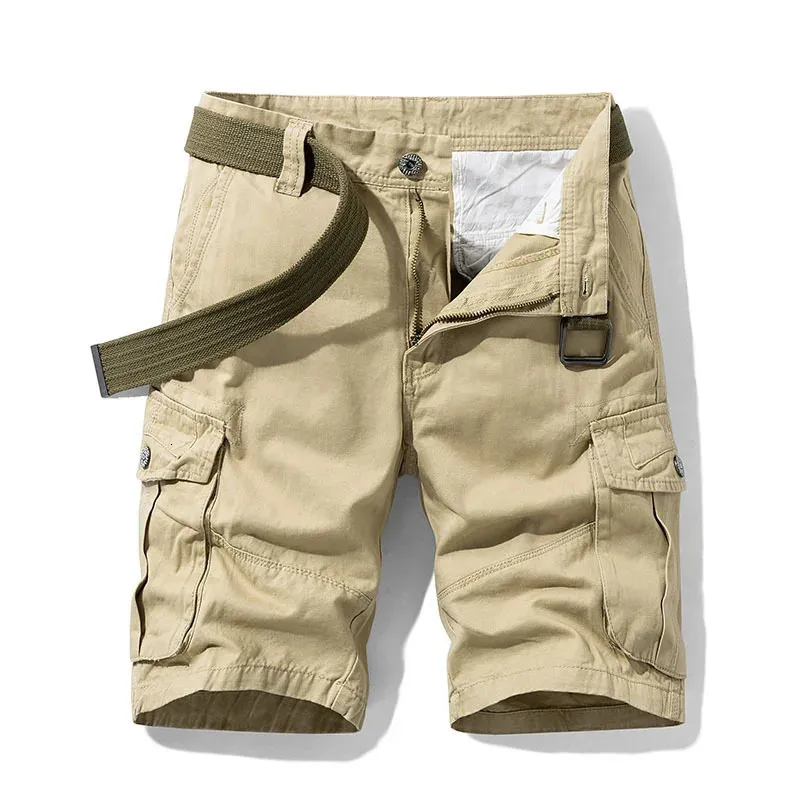 2024 Summer Mens Baggy Multi Pocket Military Cargo Shorts Male Cotton Khaki Mens Tactical Shorts Short Pants 30-38 No Belt 240513