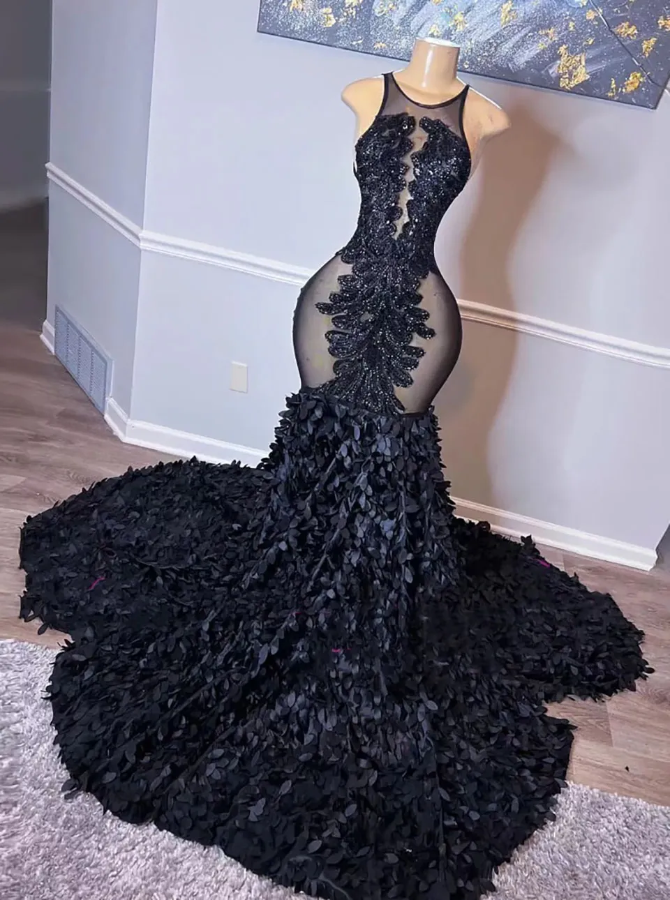 Black Mermaid Prom Dress: Sequined Sleeveless Applique Evening Gown For  African Girls, Beading Illusion Graduation Dress 2024 From  A_beautiful_dress, $166.84 | DHgate.Com