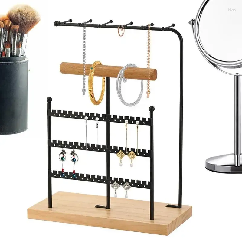 Dekorative Teller Schmuck Organizer Ständer 5-Tier-Halskettenhalter mit Holzbasis-Lagerregal und Display für Uhren Armbänder Ohrringe