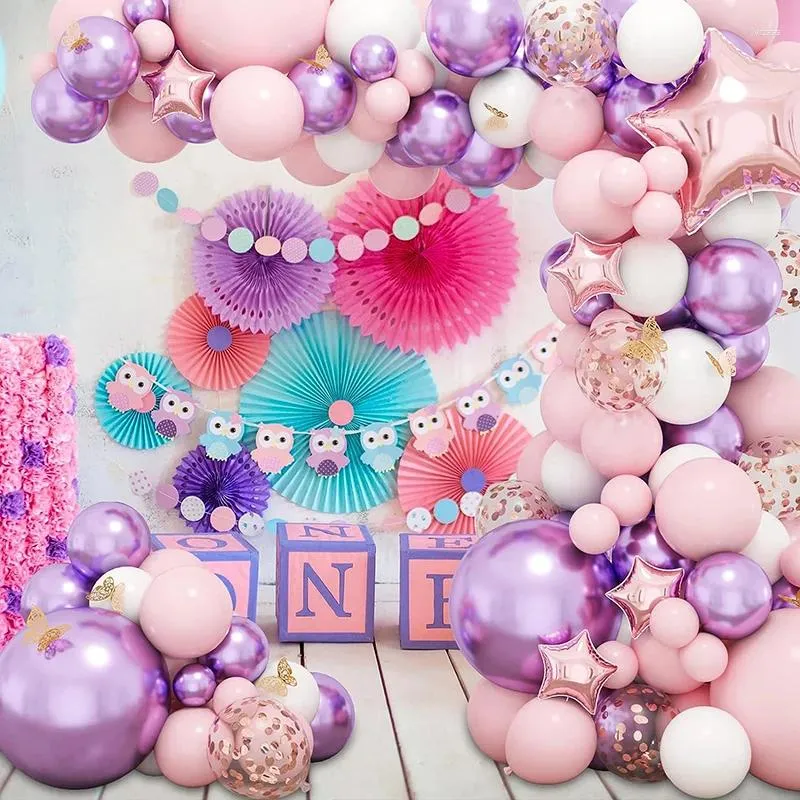 Party Decoration 179st 3D Hollowed Out Butterfly Theme Garland Arch Kit Pink Purple Latex Balloon Girl Birthday Outdoors Wedding Backdrop