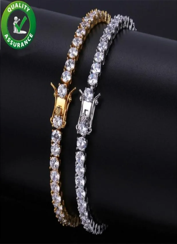 Pulseiras masculinas Iced Out Tennis Chain Bracelet Jewels Hip Hop Material Copper Material Gold Silver Rose Box Clop Cz Bangle L2014529