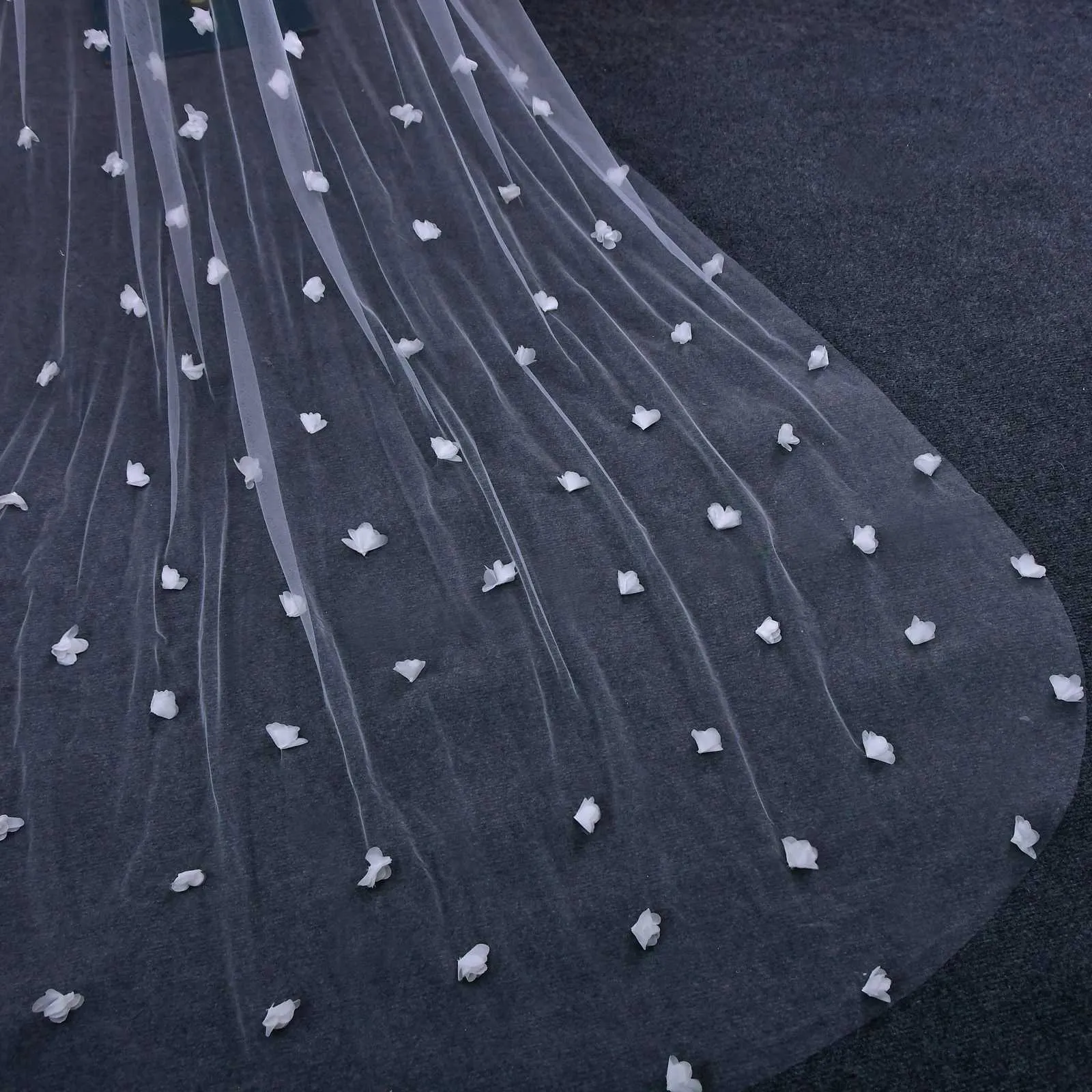 Voile de mariée avec fleurs 3d long voile cathédrale pour mariage_voghion.com