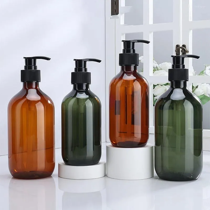 Bottiglie di stoccaggio 10pcs shampoo shampoo bottiglia bottiglia da bagno panna pompa in plastica da 300 ml da 500 ml di distributore di sapone liquido verde marrone verde