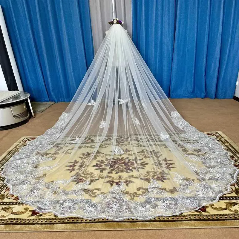Wedding Hair Jewelry New One Layer White Ivory Cathedral Vs Sequin lace Boda accessories wedding dress bride Bridal_voghion.com