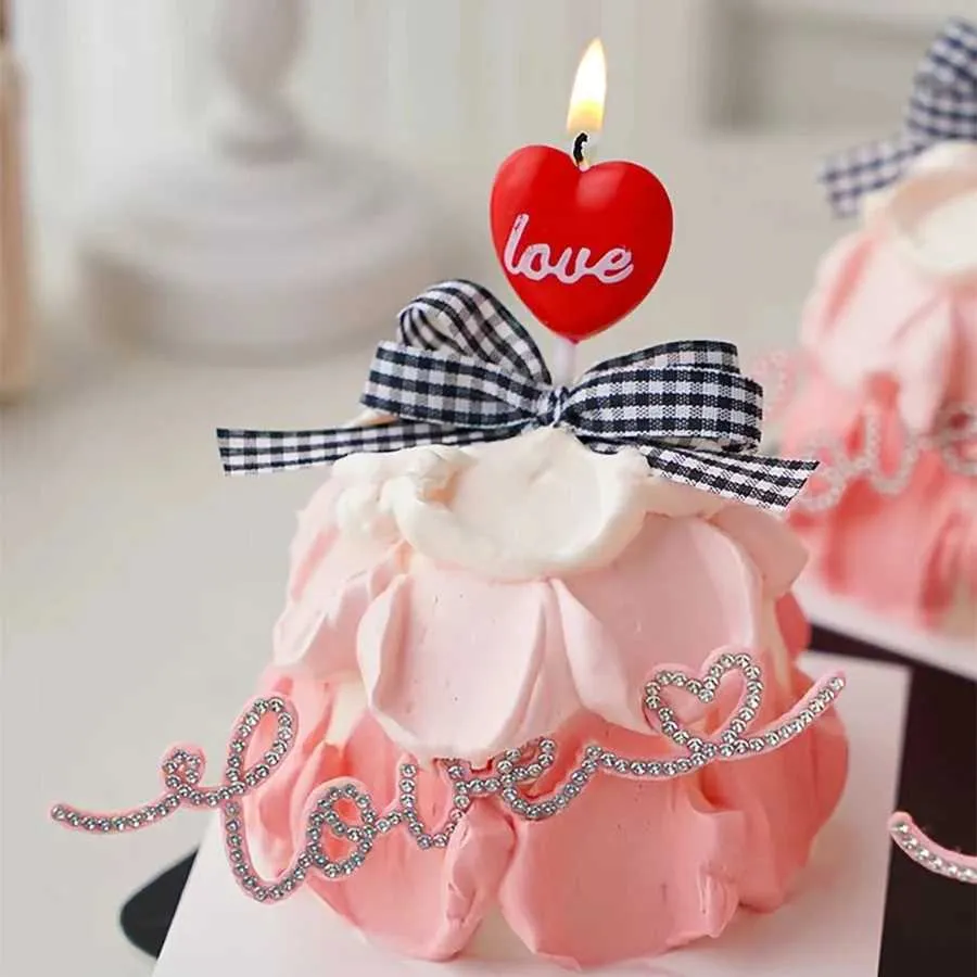 5pcs velas vendas a quente amor coração em forma de bolo vermelho decorado velas felizes aniversário rosa princesa festa de aniversário assada as velas assadas