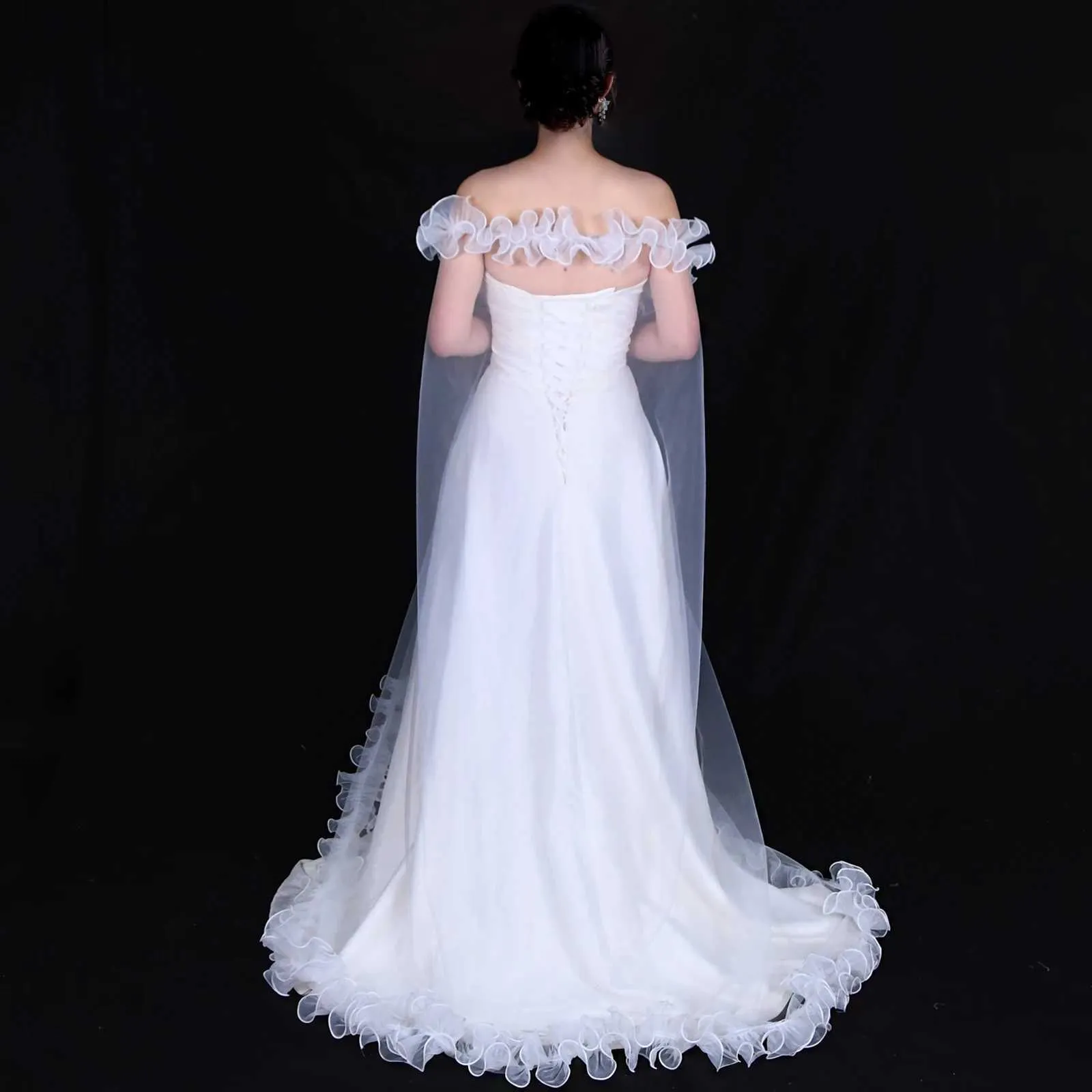 Hair Jewelry V212 Bridal Veils with Chic Ruffles NO COMB Veil Bolero Shawl Removable Wedding Accessory_ipsvogv.com