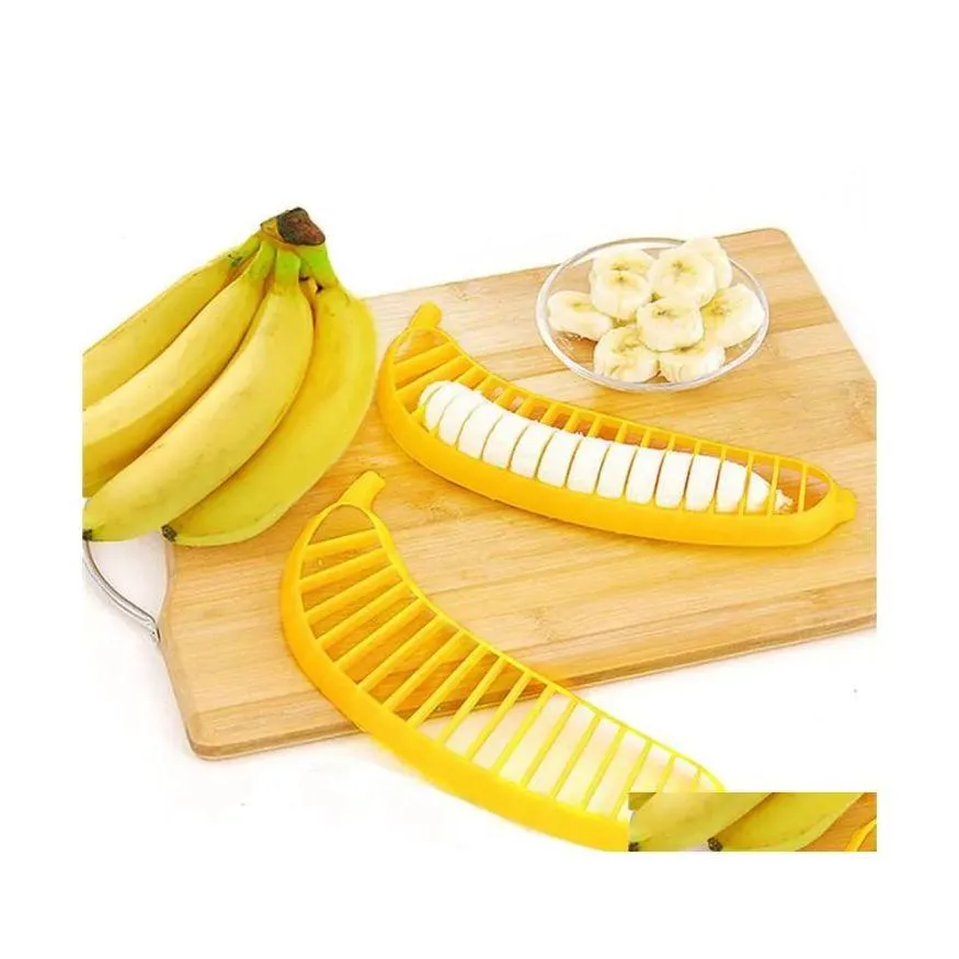 Outils de légumes de fruits de cuisine gadgets en plastique banane trancheuse salade cutter cuit de cuisson coupe hachin trop gouttes