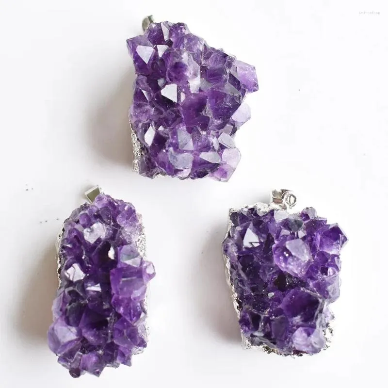 Colliers pendants 3pcs Druzy Amethystes naturels irréguliers Améthystes Géode Collier Crystal Pionte Stone Drusy Guérison