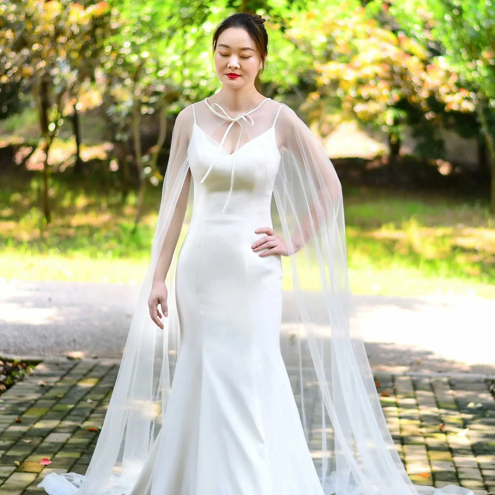 Gioielli per capelli da donna VG16 lungo mantello da cattedrale, velo, giacca, mantello, semplice, bolero, da sposa, morbido, in tulle, scialle, matrimonio_voghion.com