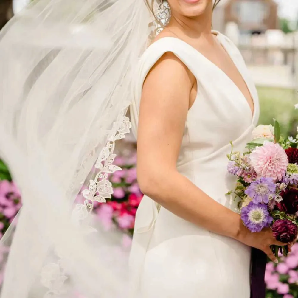 Bijoux de cheveux longs voiles de mariée avec peigne voile à 1 niveau bord festonné bordure en dentelle longueur cathédrale accessoires de mariage pour_voghion.com