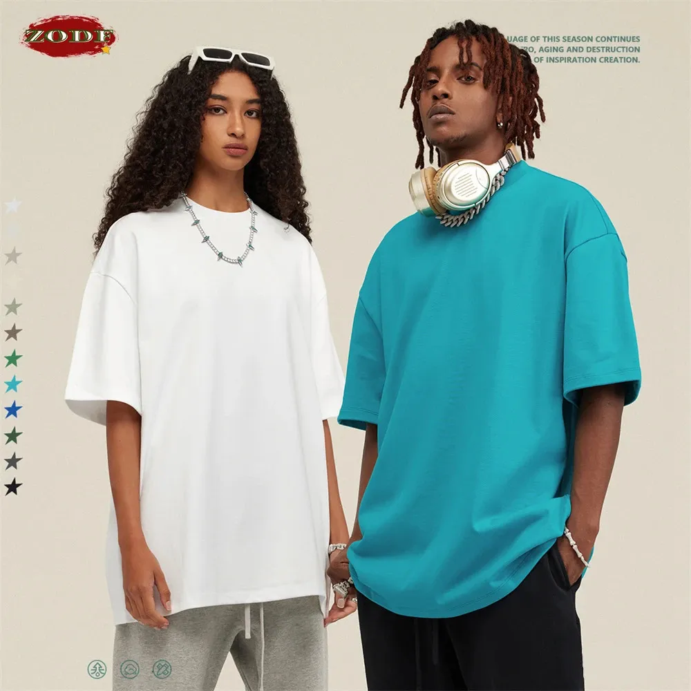 ZODF Heavy 425gsm 100% Pure Cotton Mens T-shirt Unisexe Summer Large O-Neck Basic Solid T-shirt Brand Tee Hy0485 240511