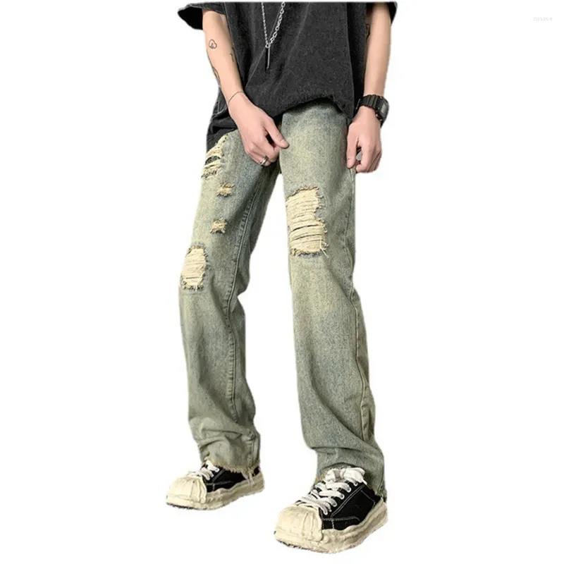 Calça jeans masculina reta 50%poliéster 50%algodão casual para férias de férias