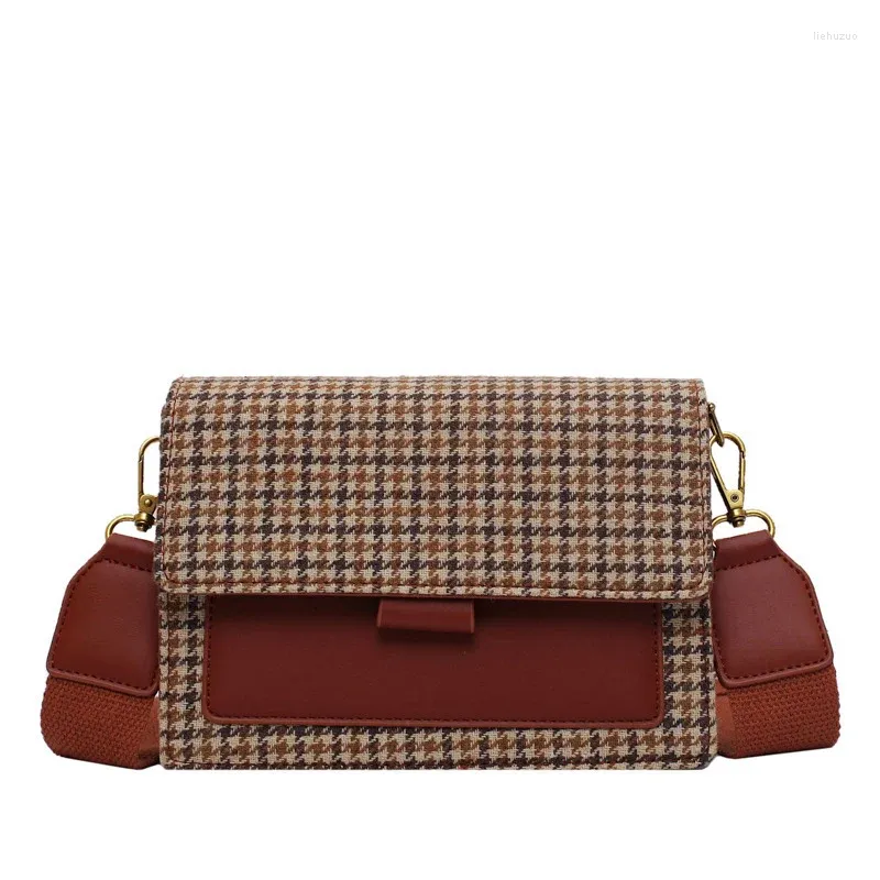 Torby na ramię w Plaid panel tweed Flap dla kobiet torebka stylowa 2024 płótno pasa