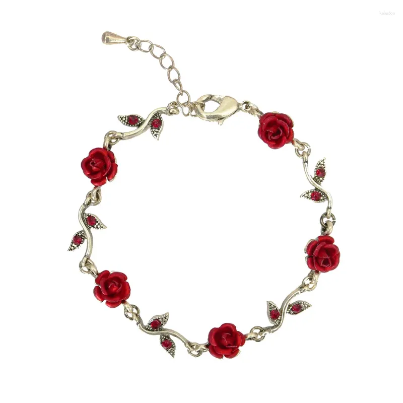 Bracelets de charme Bracelet rose pour les adolescentes Le cadeau de la chaîne rouge ajusté la Saint-Valentin Fleur de la Saint-Valentin