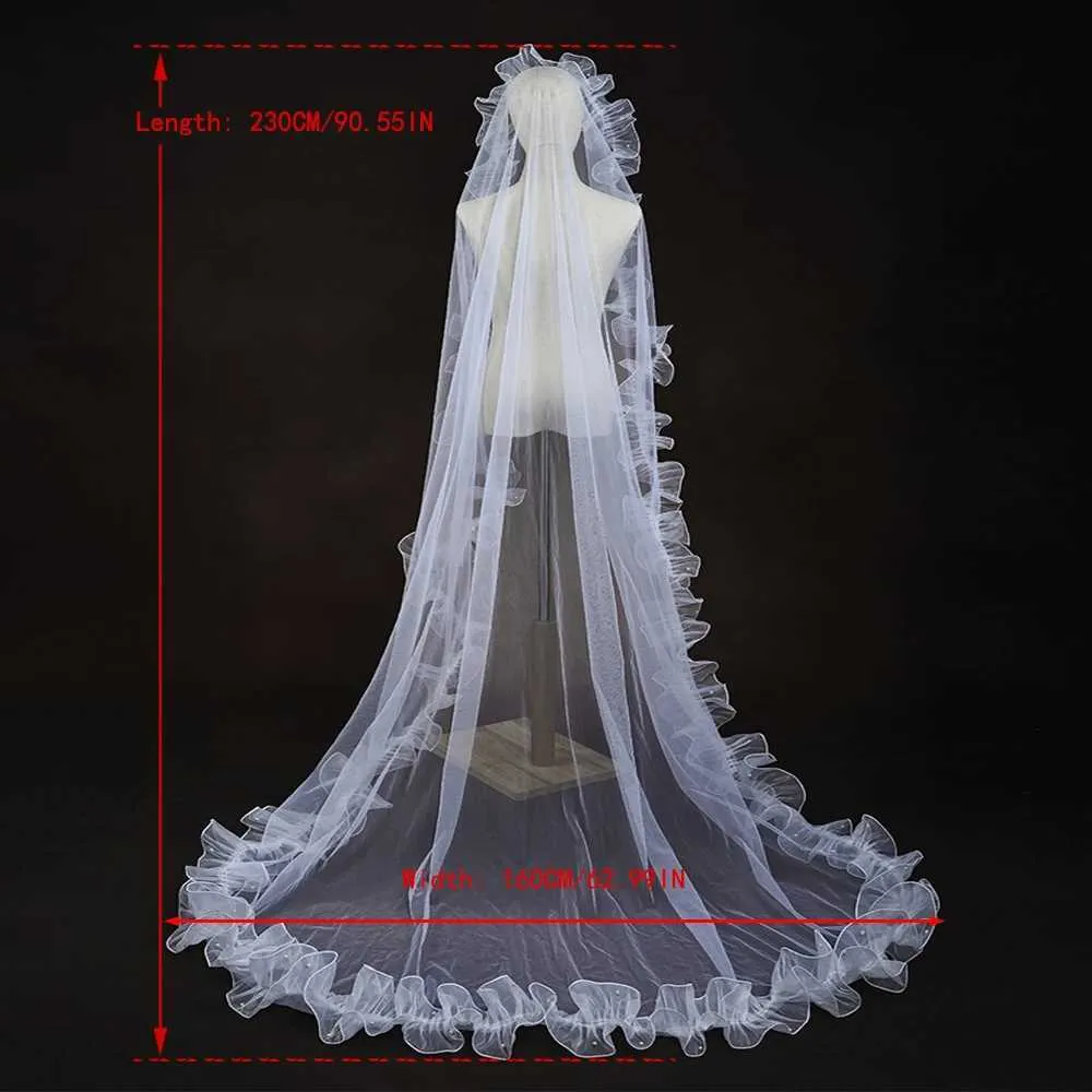 Bridal Veil Romantic 1 Tier Organza Ruffled Edge For Wedding_voghion.com