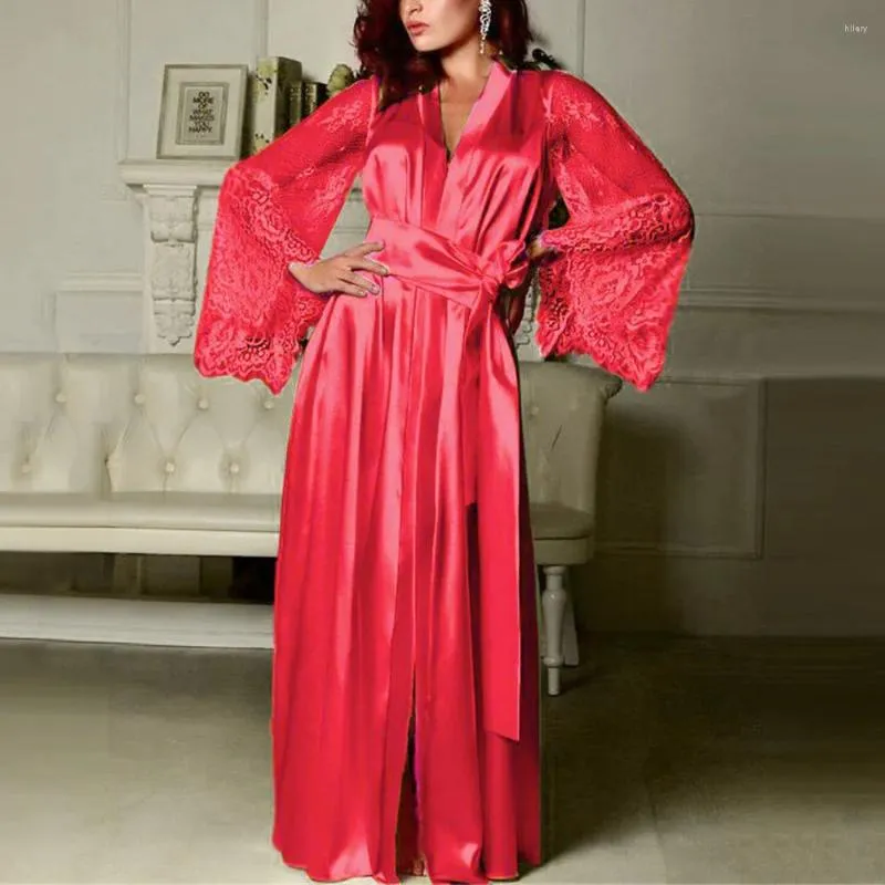 Домашняя одежда Женская сплошная сатин удобная и длина пола ночной рубаш