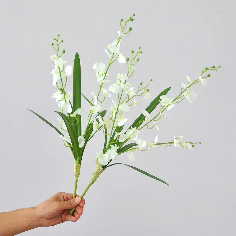 Dekorativa blommor Oncidium Dancing Lady Orchid Home Room Decor Artificial Flores Deco Mariage Wedding Decoration White Floral