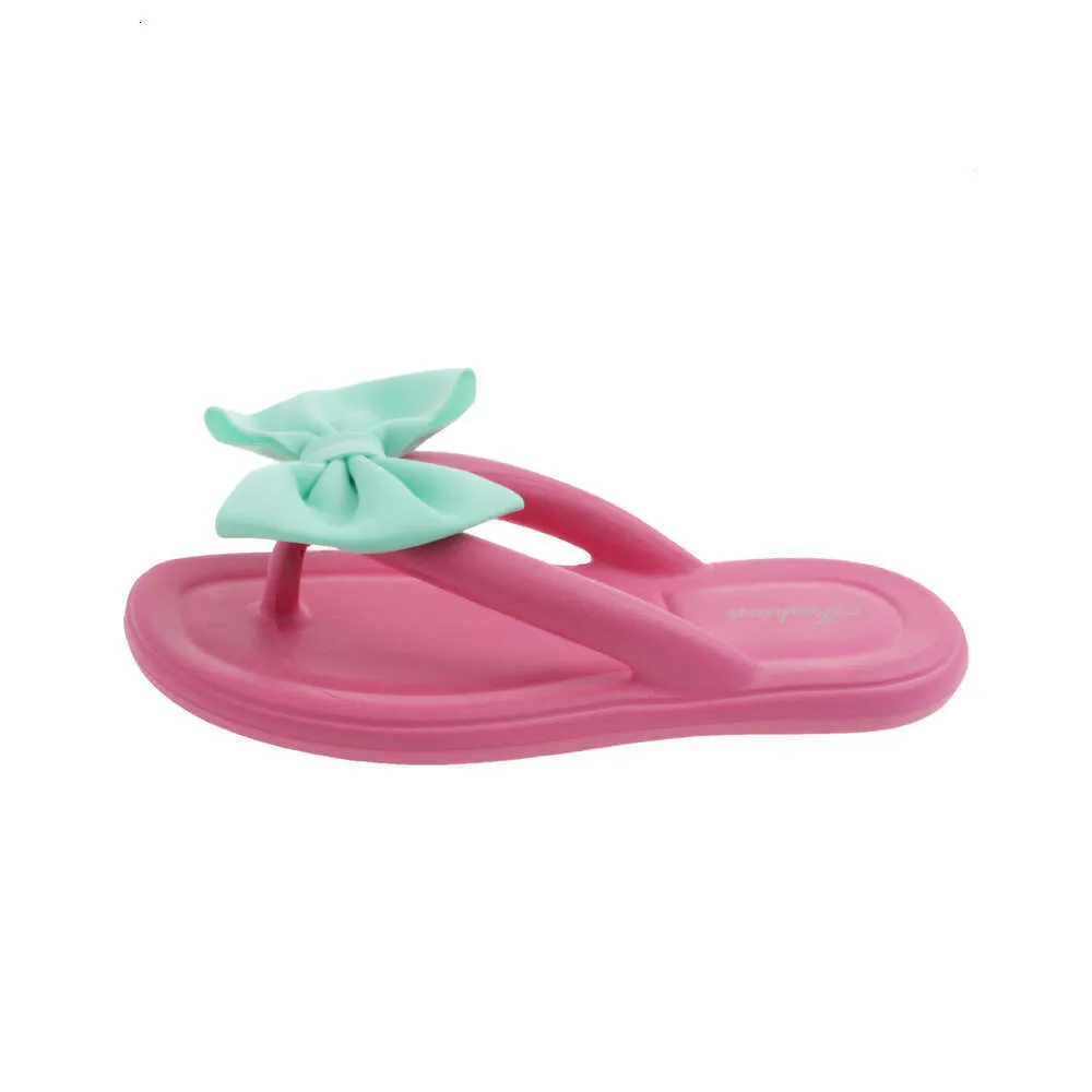 EVA Slippers With Cute Bow Pink Green Rubber Flats Flip Flops For Womens Ladies Girls Summer Sandals Beach Room Shoes Sandale B