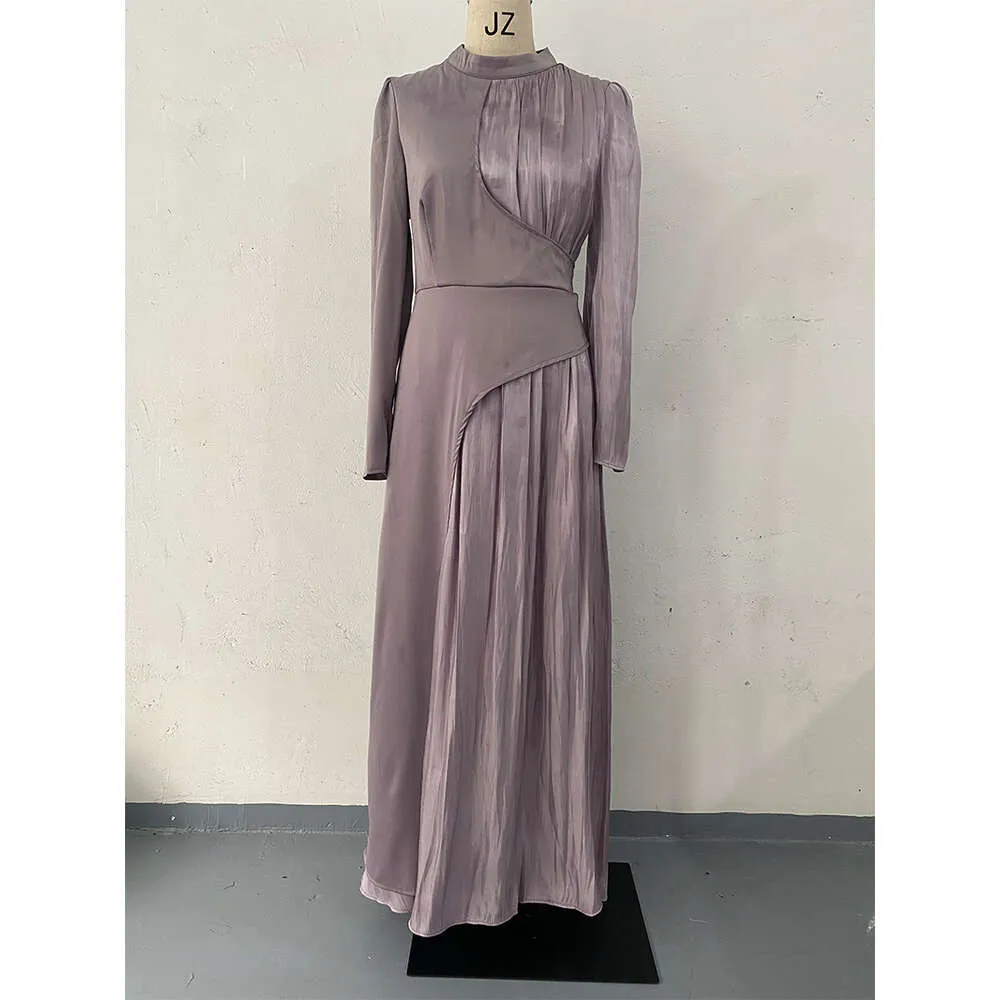 2024 Весна Новый круглый цветовой блок с длинным рукавом Slim Fit Plare Designer Designer Maxi платье длинные рукава Длинные юбки для женского дизайнера 36A0