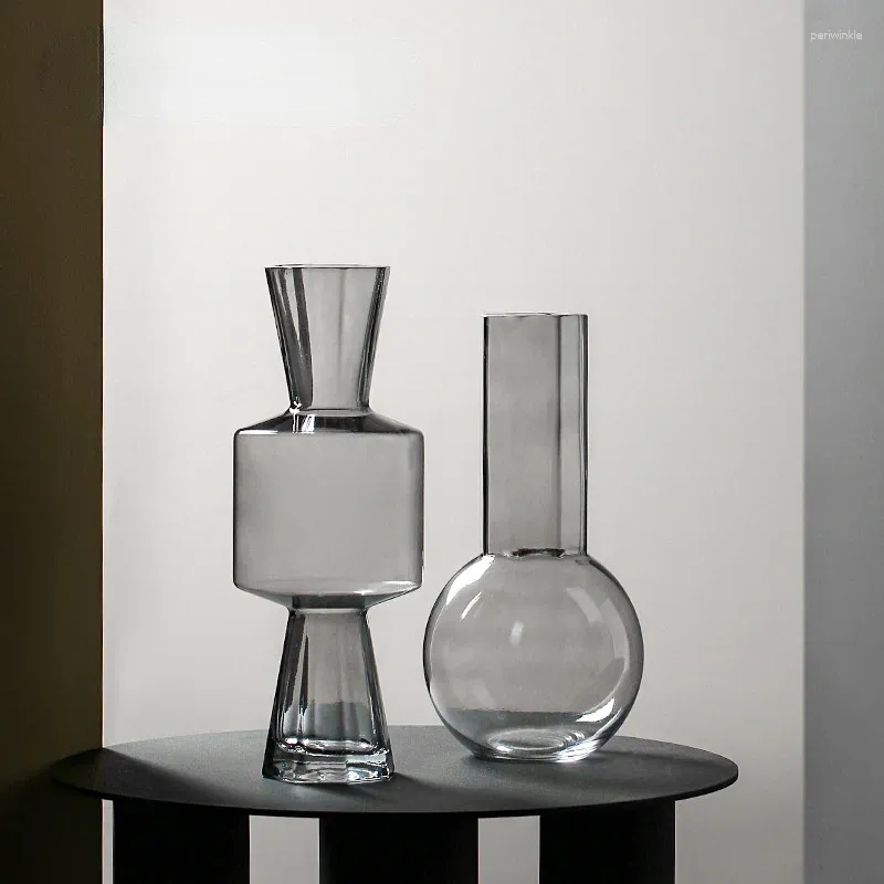 花瓶家庭灰色の透明なキャンディー型水耕栽培ガラス花瓶リビングルームソフトデコレーションフラワーアレンジ