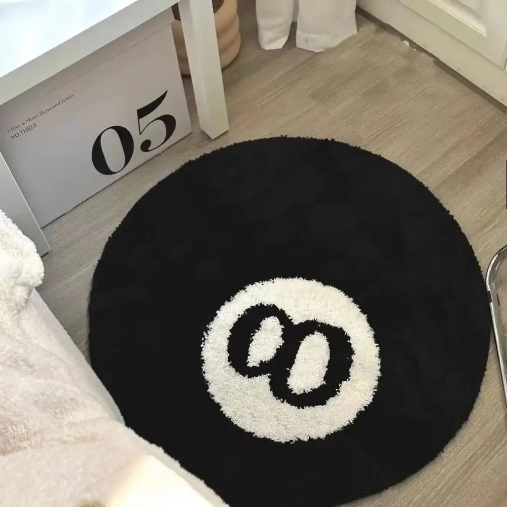 1 pc's creatief 8 kogel tapijt eenvoudige zachte pluche gemalen mat comfortabel huidvriendelijk zwart ronde vloerkleed voor cadeaus 240512