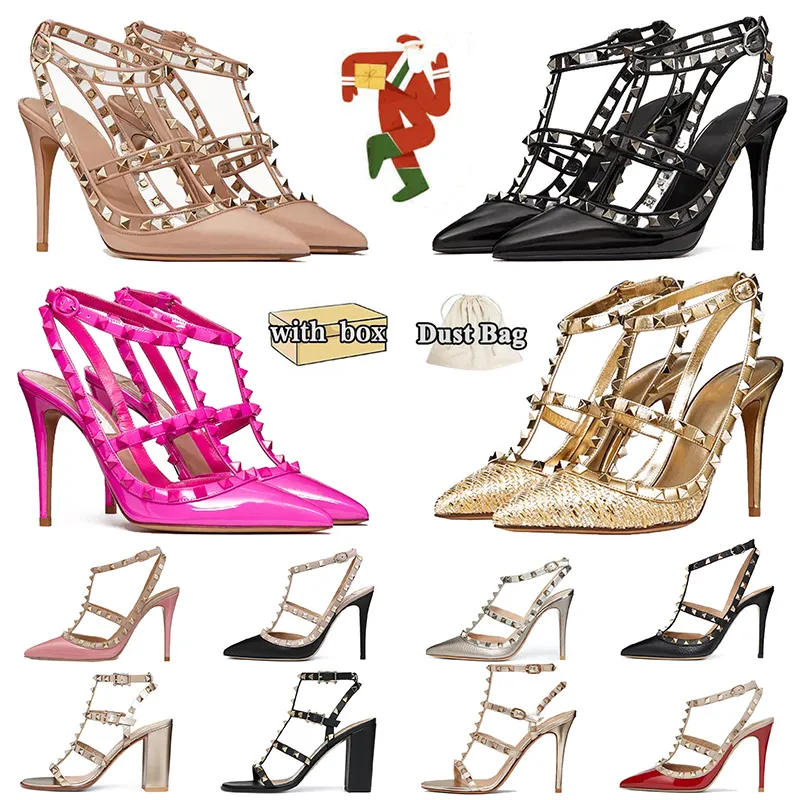 med Box Womens Designer High Heels Dress Shoes Heel Sandals Stud Kitten Platform Sandles Gold Silver Leather Rivet Peep-Toes Dhgate Famous Slingback 36-42