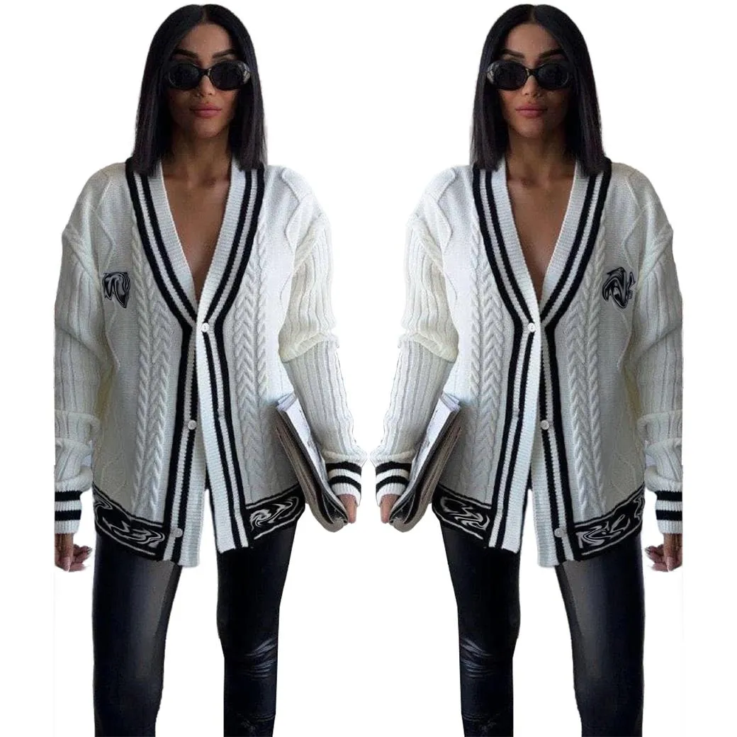 Designer di maglioni cardigan da donna Brand Luxury Brand-V-Neck Recamitement Black and White Color Color Matching Slimt Cardigan Giacca