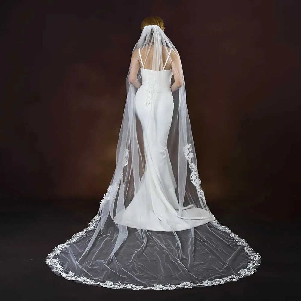 Hair Jewelry Long Veil 1 Tier Veils Scallop Lace Trim Wedding Bridal Accessories Soft Tulle white Veu VP105_ipsvogv.com