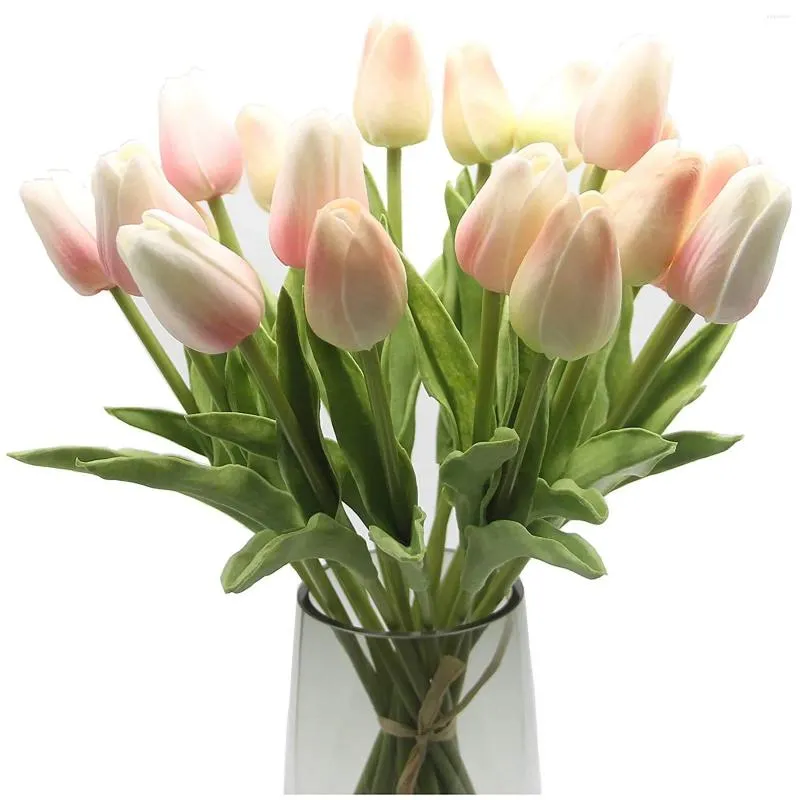 Fiori decorativi 20 pezzi e 2 colori per set di tulipano artificiale rosa chiaro e champagne per la decorazione del matrimonio interno