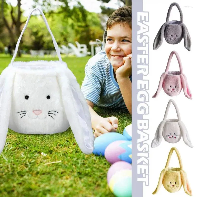 Storage Bags Cute Bag Easter Basket Long Ear Plush Handbag Egg Candy Baskets Happy Party Decor For Kids Round Bottom Tote B C8R2