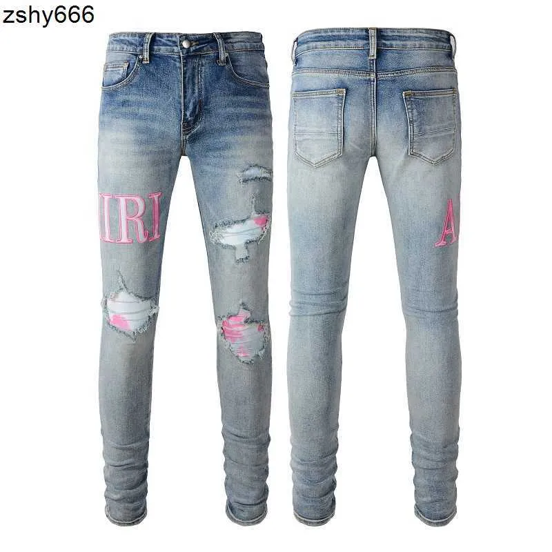 Jeans da uomo jeans jeans designer jean viola jeans marchio magro magro slim fit hole lussuoso motociclista pantaloni da motociclista