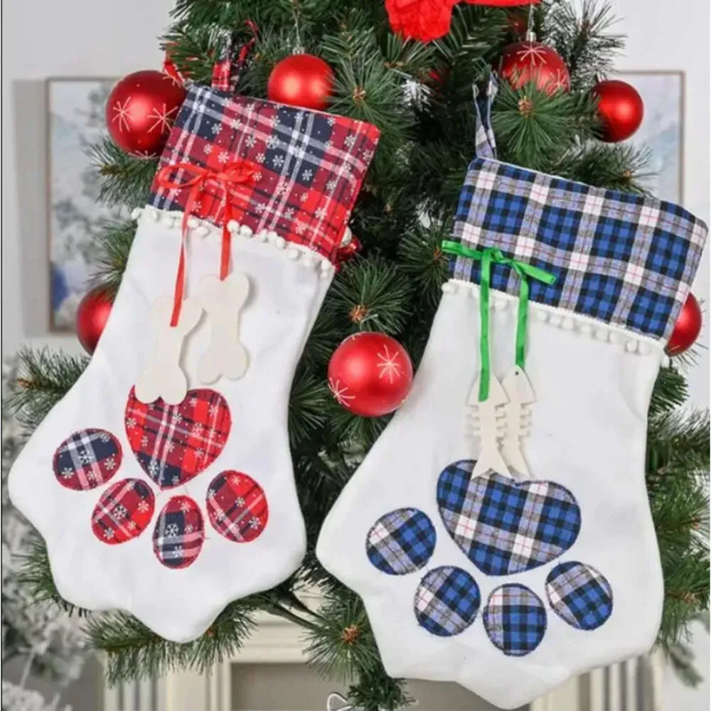 Sac monogramme PAW Cat chien Animal Candy Gift Socks Arbre Ornement du Nouvel An Décoration de la maison de Noël