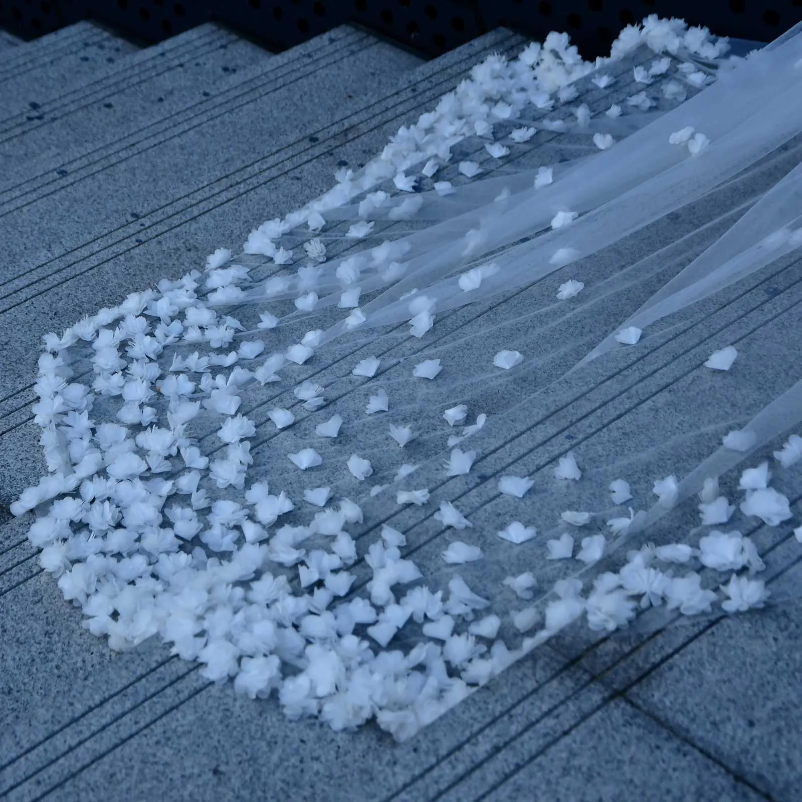 Long Cathedral Bridal Veil With 3d Flowers And Comb For Wedding_voghion.com