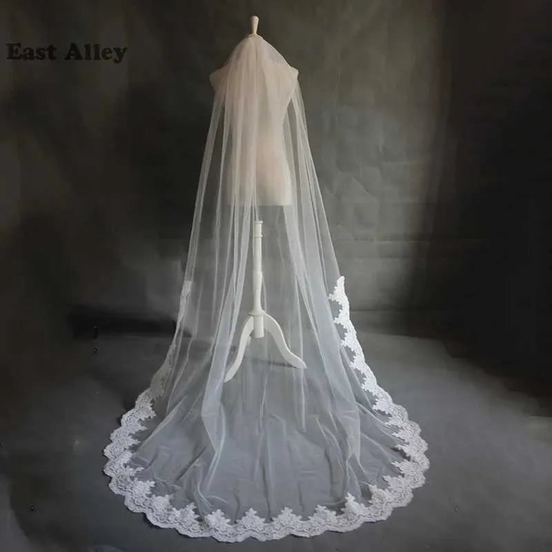 Haarschmuck Elegante Accessoires Lange 2M Hochzeit Spitze Brautschleier mit Kamm veu de noiva longo_voghion.com
